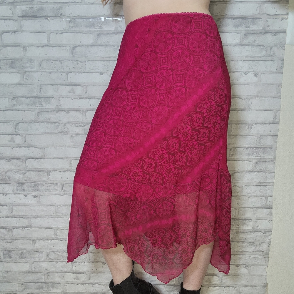 B.i.y.a.y.c.d.a Pink Printed Flowy Midi Fairy Boho Skirt